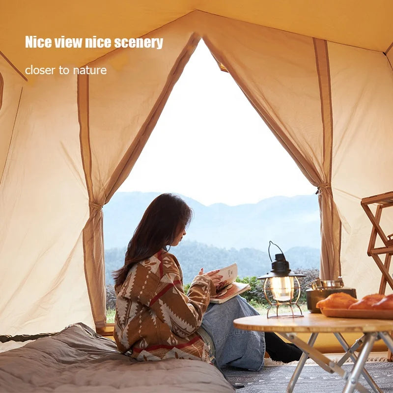 Large Space Luxury Family Tent Camping 5-8 Person Thick Vinyl Rainproof Windproof Fabric Hiking Outdoor Tent