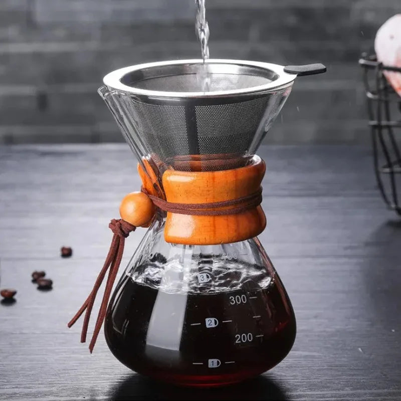 400-800ML Stainless Steel Filter Pot Resistant Glass Maker Coffee Pot Espresso Coffe Machine tea water Pot set coffee maker