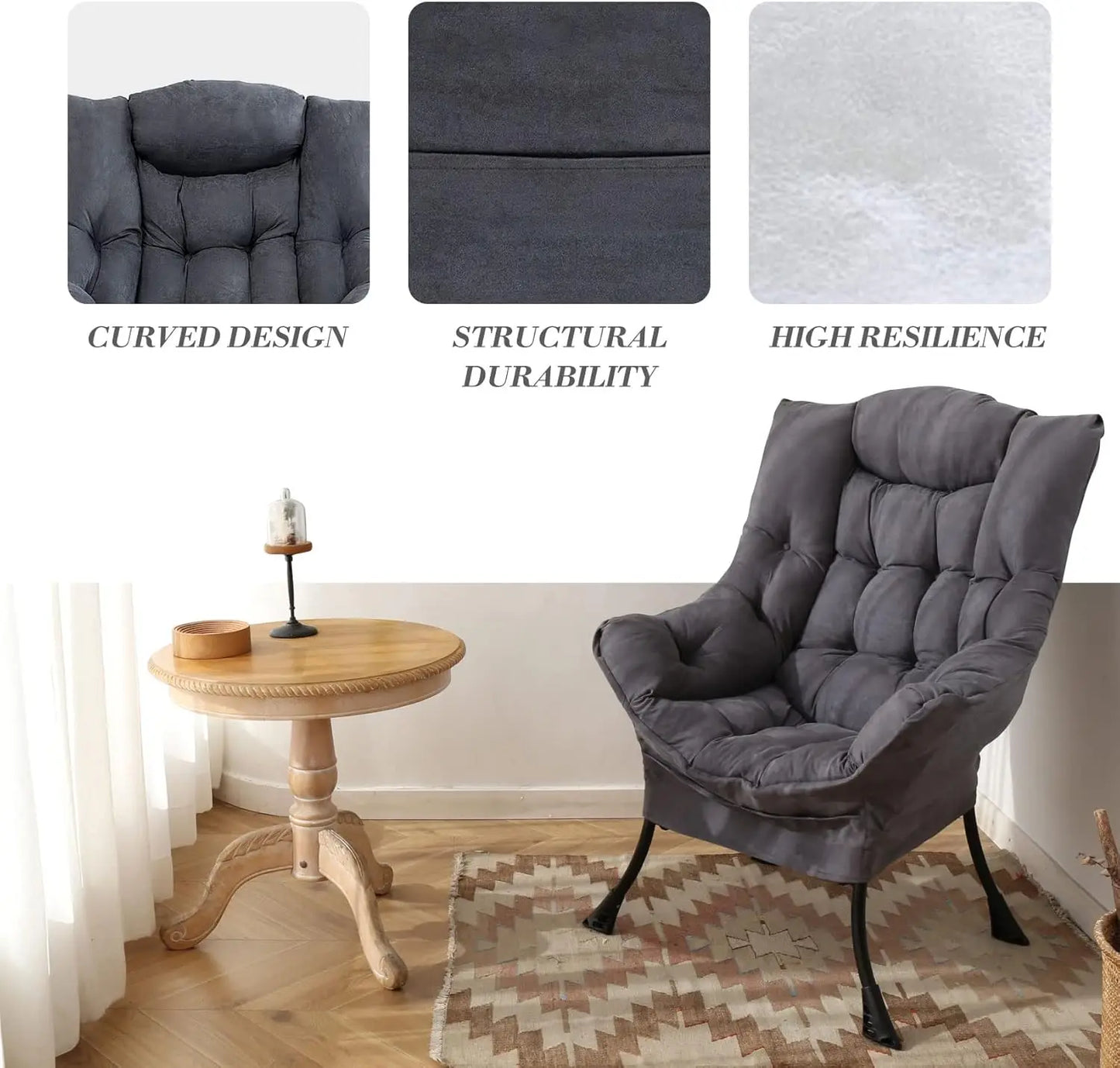 Modern Soft Accent Chair Living Room Upholstered Single Armchair High Back Lazy Sofa (Cool Grey)