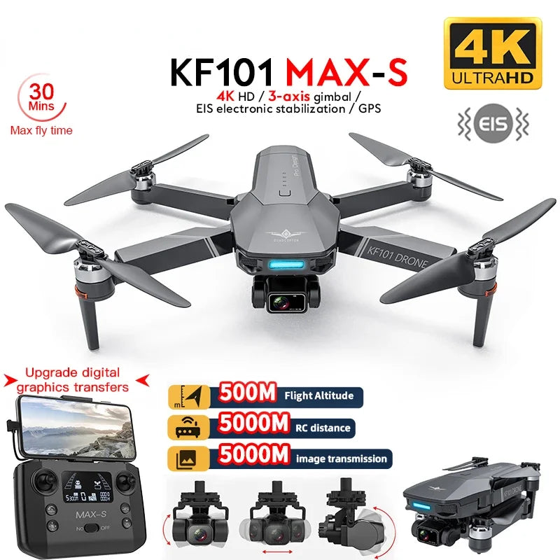 KF101 MAX-S Drone Professional With 4K Camera 5KM WIFI 500m Height EIS 3-axis Gimbal FPV Brushless Quadcopter RC GPS Dron