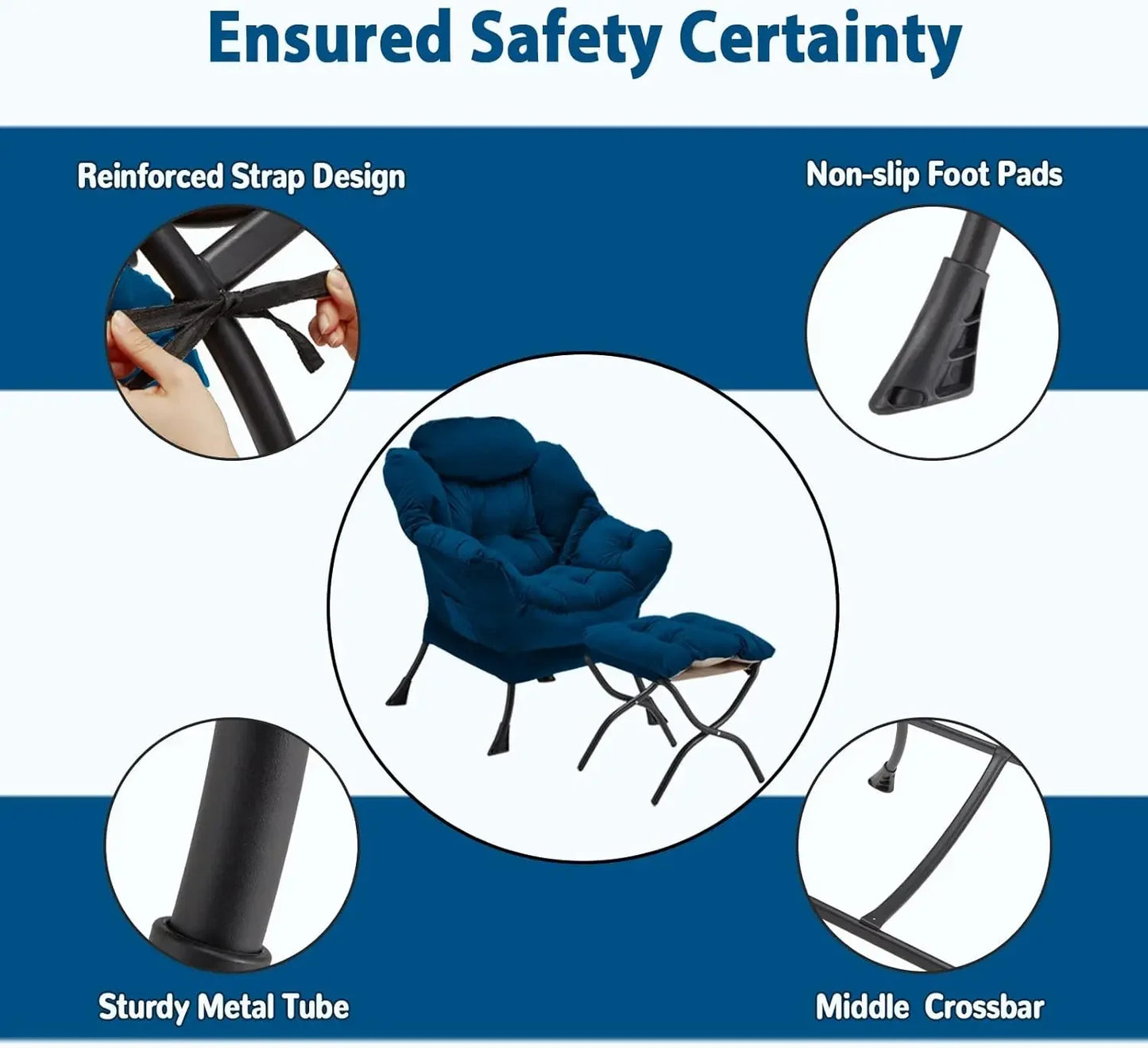 Lazy Chair with Folding Ottoman, Accent Chair Velvet Upholstered with Metal Structure and Non-Slip Pads, Sofa Armchair with Foot