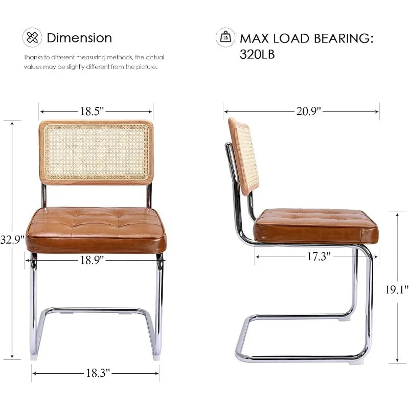 Zesthouse Mid-Century Modern Dining Chairs, Accent Rattan Kitchen Armless Mesh Back Cane Upholstered Leather Chairs