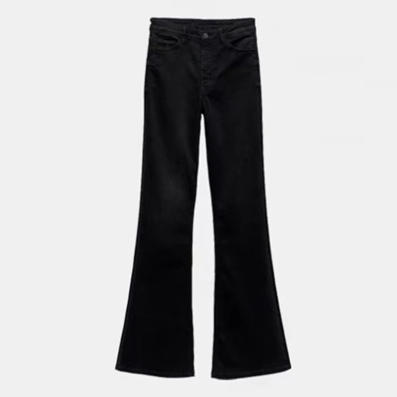 Black Jeans For Women Autumn 2024 High Waisted Micro Flared Pants Korean Fashion Slim Pants Elegant Office Ladies Tights Y2k