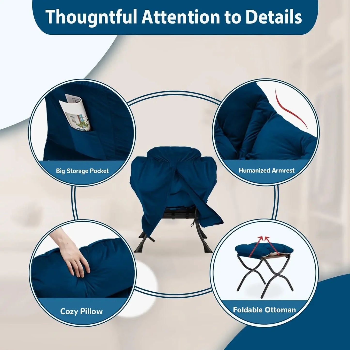 Lazy Chair with Folding Ottoman, Accent Chair Velvet Upholstered with Metal Structure and Non-Slip Pads, Sofa Armchair with Foot