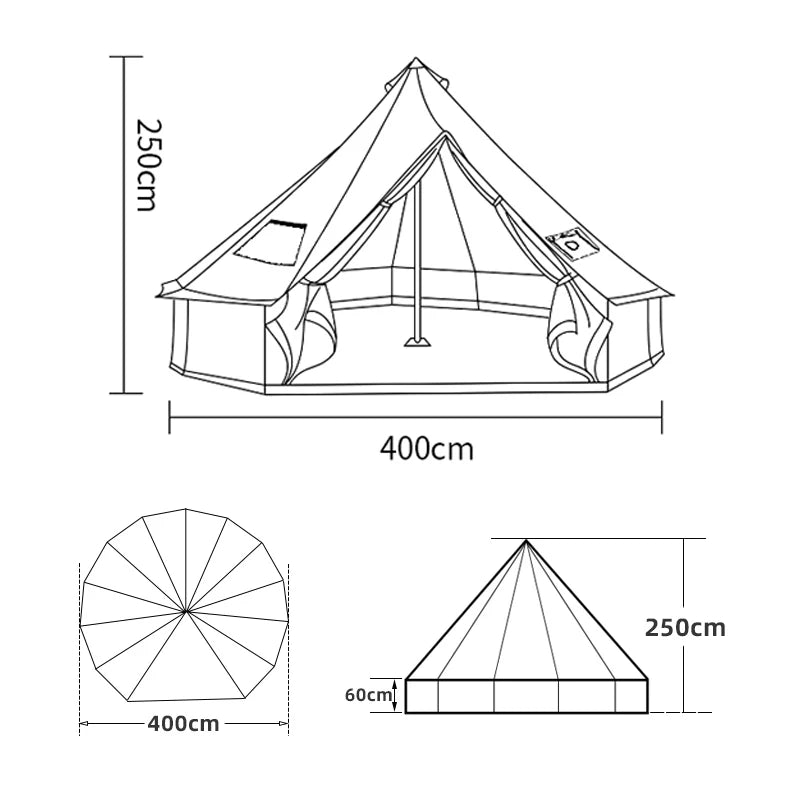 4Meters 6-10Persons Glamping Luxury Mongolia Yurt Family Hiking Antistorm Outdoor Camping Castle Tent Silver Coated UV Function