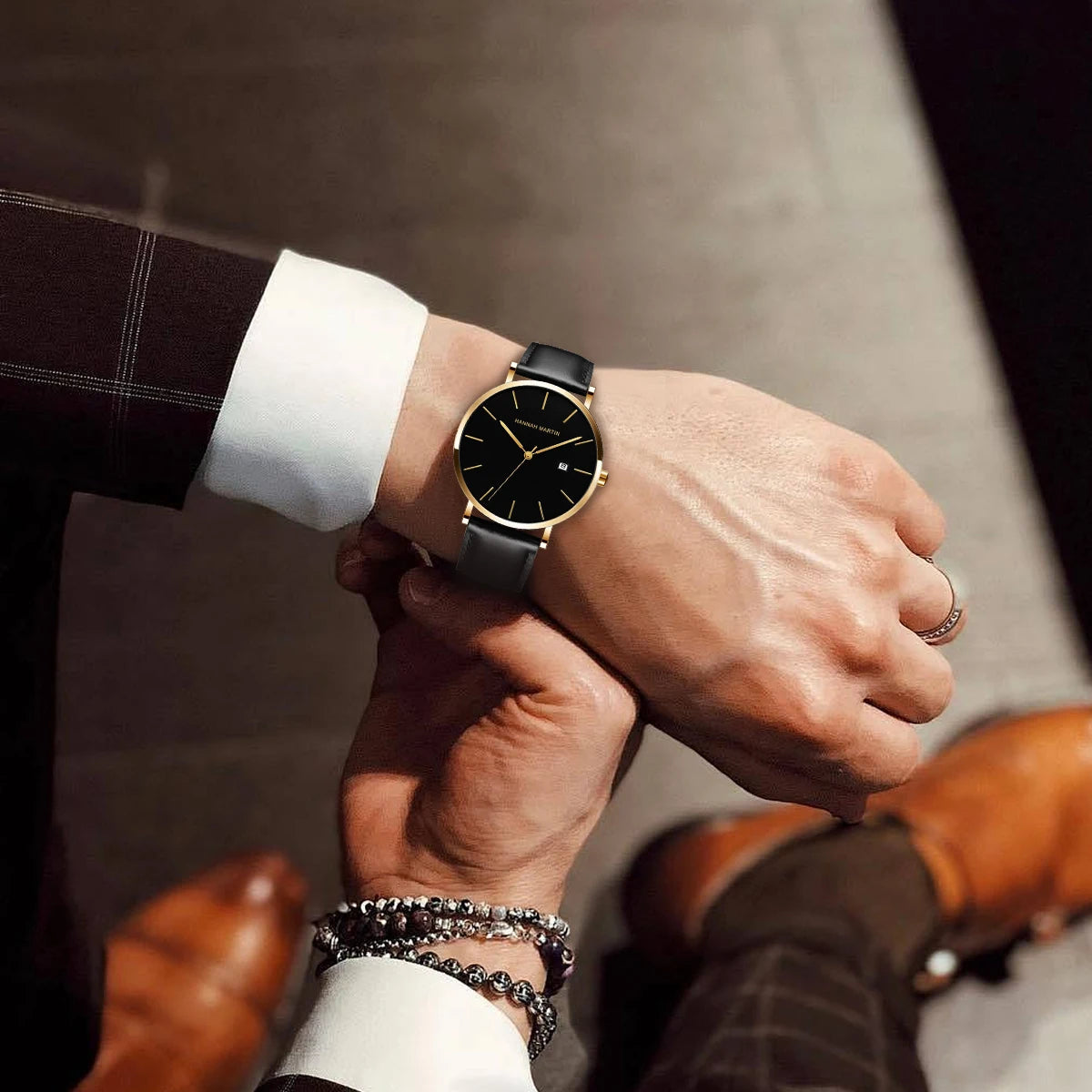 Watch For Men Business Style Genuine Leather Japanese Movement Gold Black Fashion Simplicity 3Bar Waterproof Quartz Men Watches