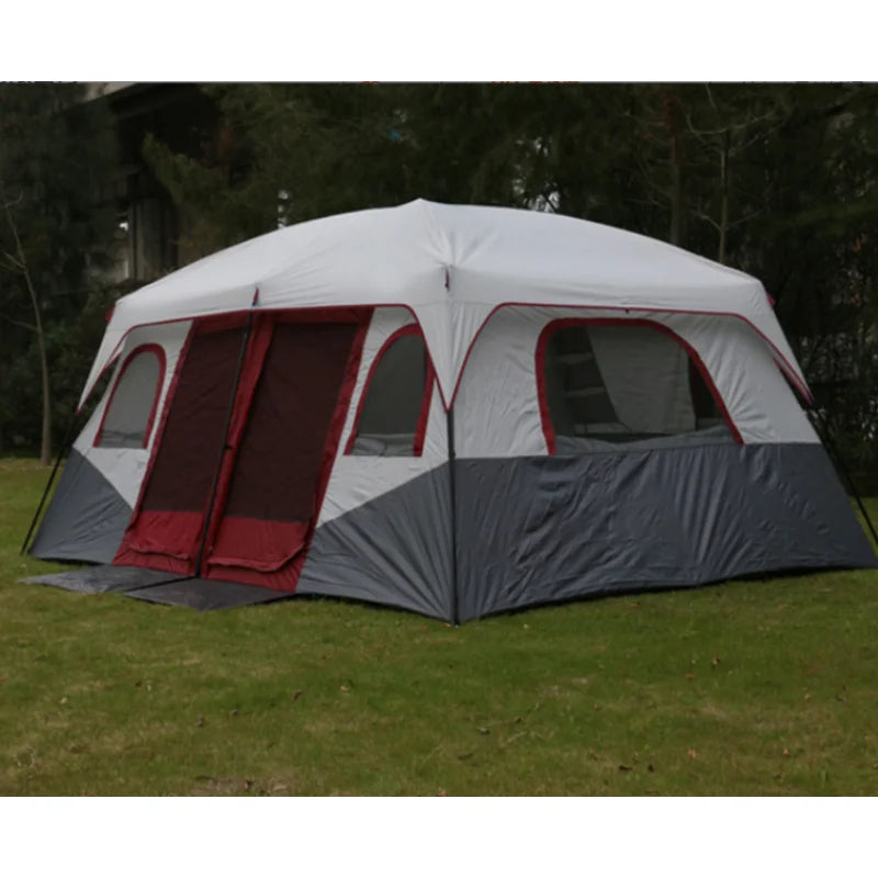 Big Space Outdoor Camping Tents 8-12 Persons Double Layers 2 Rooms 1 Living Room Luxury Waterproof Camping Tent