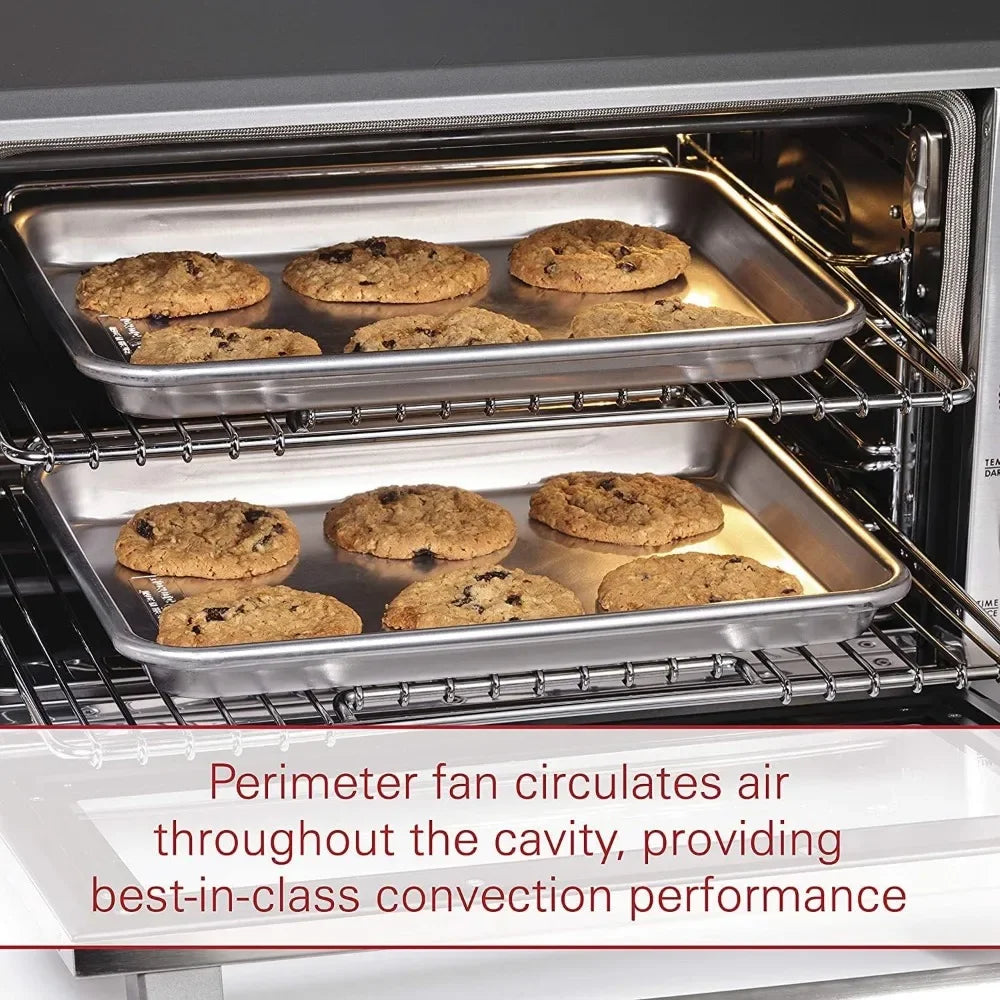 Wolf Gourmet Elite Countertop Convection Oven Toaster Oven Digital Display with Temperature Probe, Stainless Steel with Red Knobs (WGCO150S)