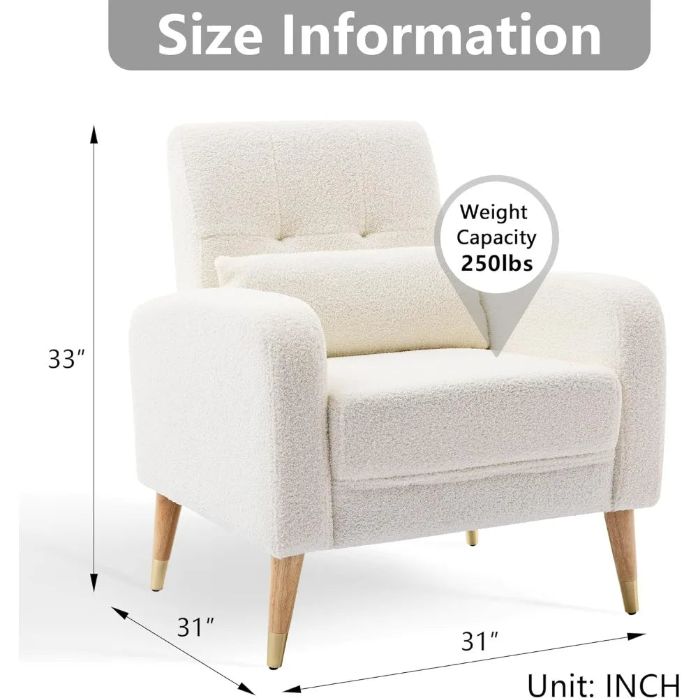 Mid-Century Modern Accent Chair, Upholstered Armchair Living Room Chair, Comfy Single Sofa Chair with Sturdy Legs, Polyester
