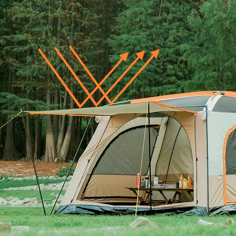 3-5 People Outdoor Luxury Camping Two Rooms One Hall Big Tent Camping Portable Equipment Sunscreen Tent Family Travel