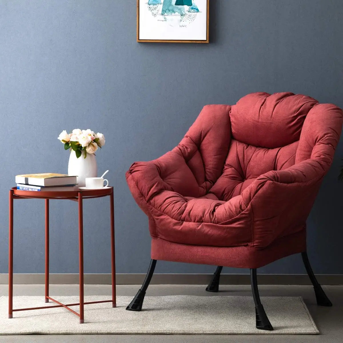 Fabric Large Lazy Chair, Accent Reading Chair, Cozy Lounge Chair with Armrest, Leisure Sofa Chair for Living Room
