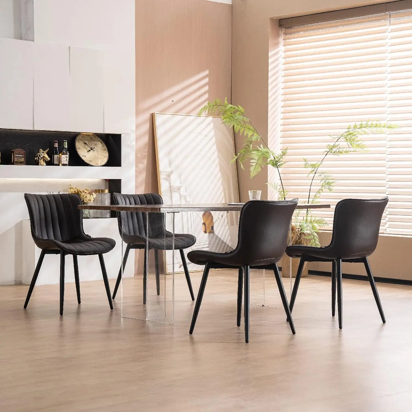 YOUNUOKE Brown Dining Chairs Set of 2 Upholstered Mid Century Modern Kitchen Chairs Armless Faux Leather Accent Guest