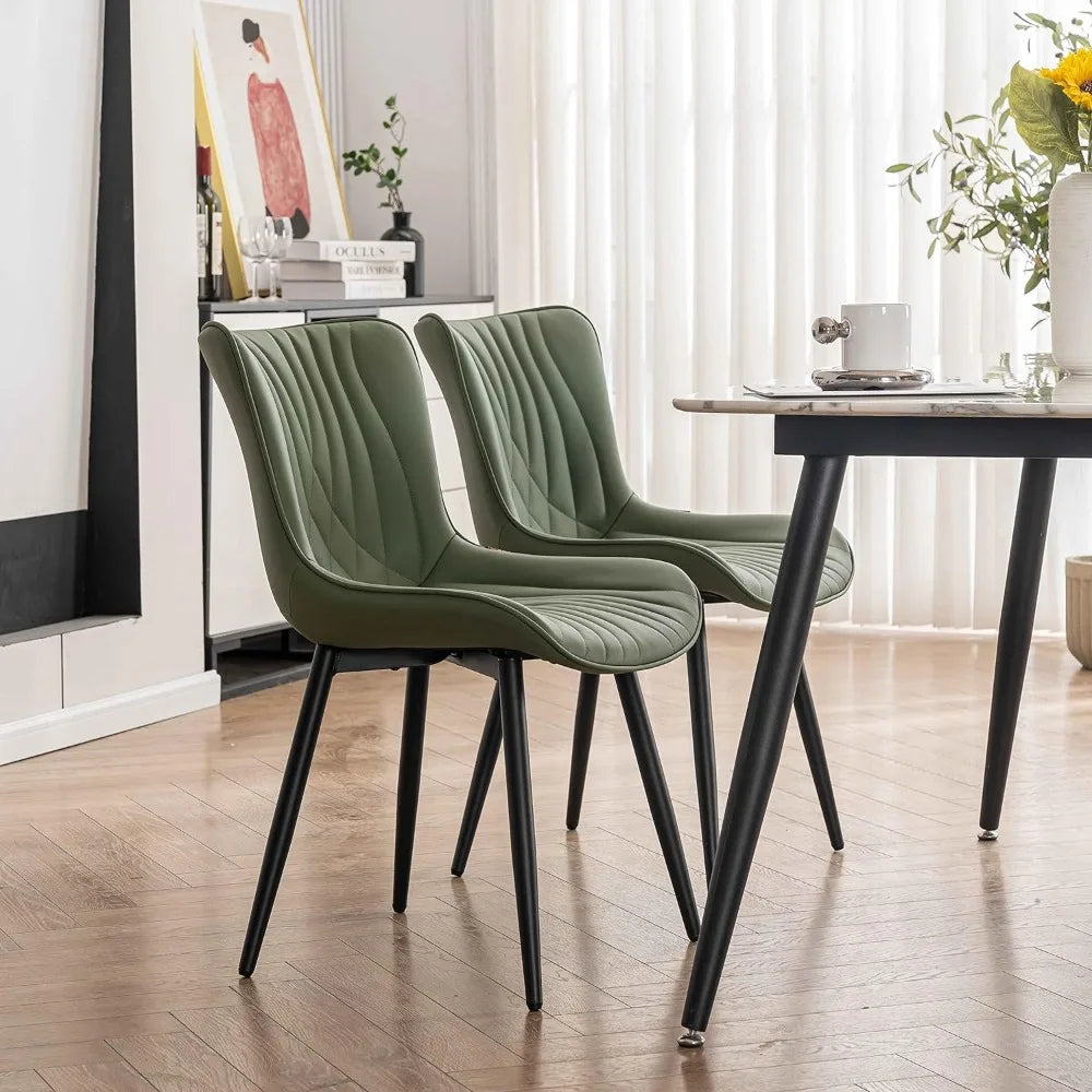 YOUTASTE Dining Chairs Set of 2 Upholstered Mid Century Modern Kitchen Dining Living Room Chairs Armless Faux Leather Accent