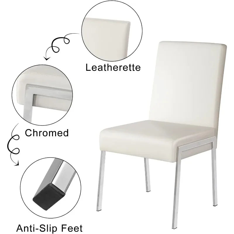 KithKasa Modern Faux Leather Upholstered Dining Chairs Set of 2, Accent Chairs with Chromed Metal Legs for Kitchen Dining Room