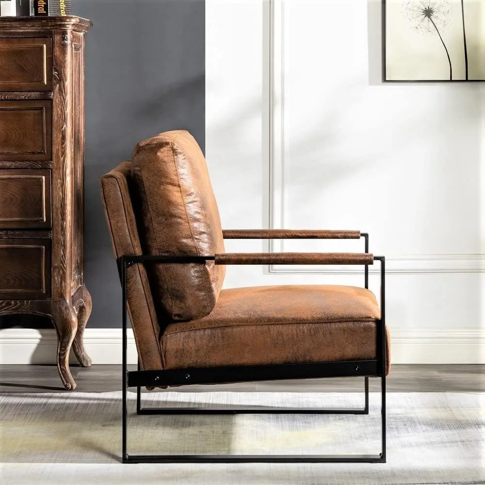 Classic Mid Century Modern Accent Chair with Durable Square Metal Frame, Armchair for Living Room, Bedroom
