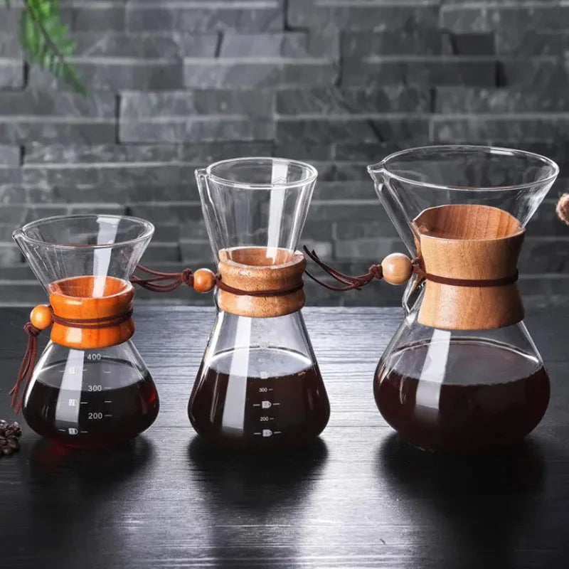 400-800ML Stainless Steel Filter Pot Resistant Glass Maker Coffee Pot Espresso Coffe Machine tea water Pot set coffee maker