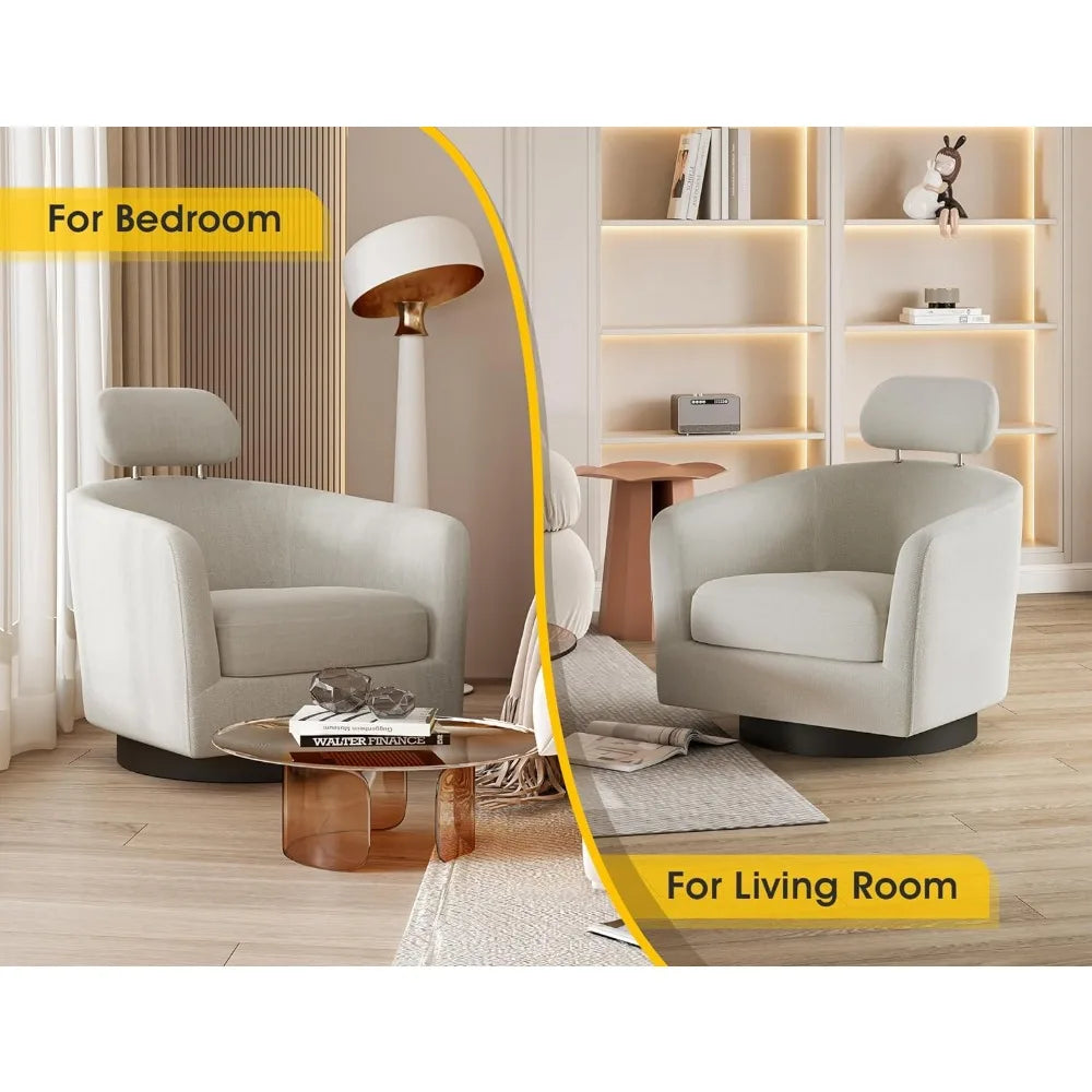Mid Century 360° Swivel Accent Chairs, Cuddle Barrel armchairs Spinning Chair, Round Armchairs with Wide Upholstered