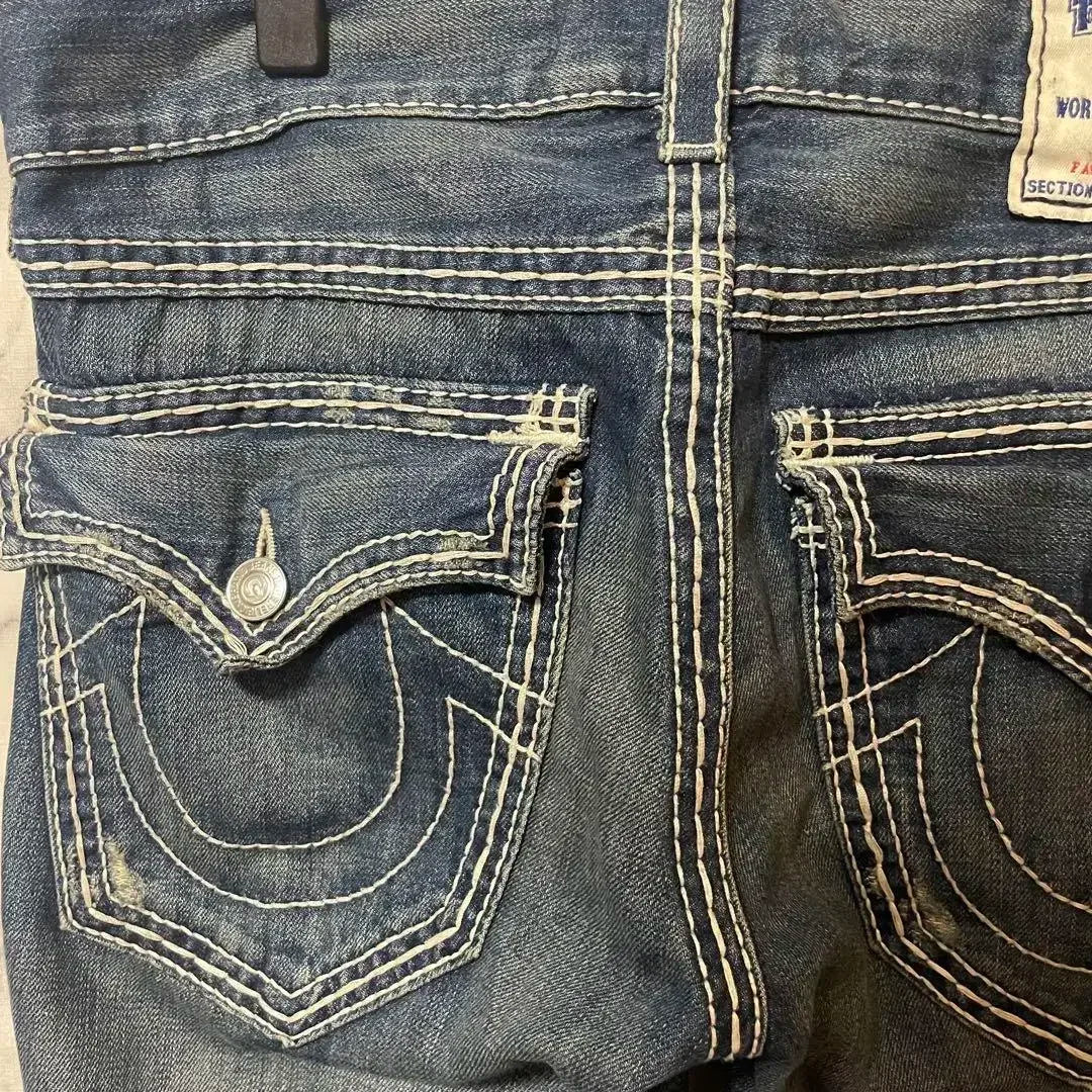 90‘s Vintage True Religion Low Rise Y2K Super T Bootcut Flared Street Denim Pants Harajuku High Waist Straight Wide Leg Jeans