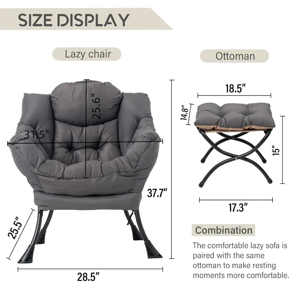Lazy Chair with Ottoman, Modern Accent Chair Contemporary Lounge Leisure Sofa Chair with Armrests