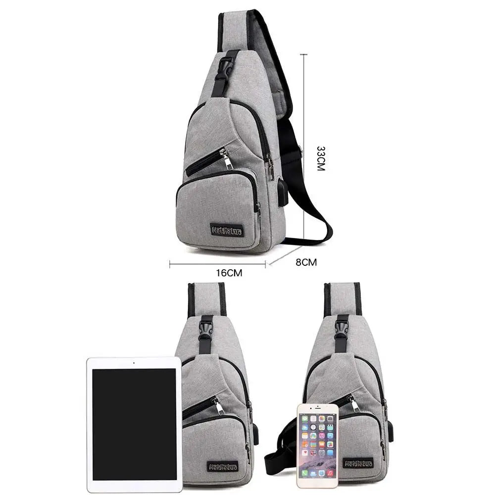 Casual Women Sport Small Bag Safety Pocket Earphone USB Charging Men's Chest Bag Sling Backpack Crossbody Bag Outdoor Bags