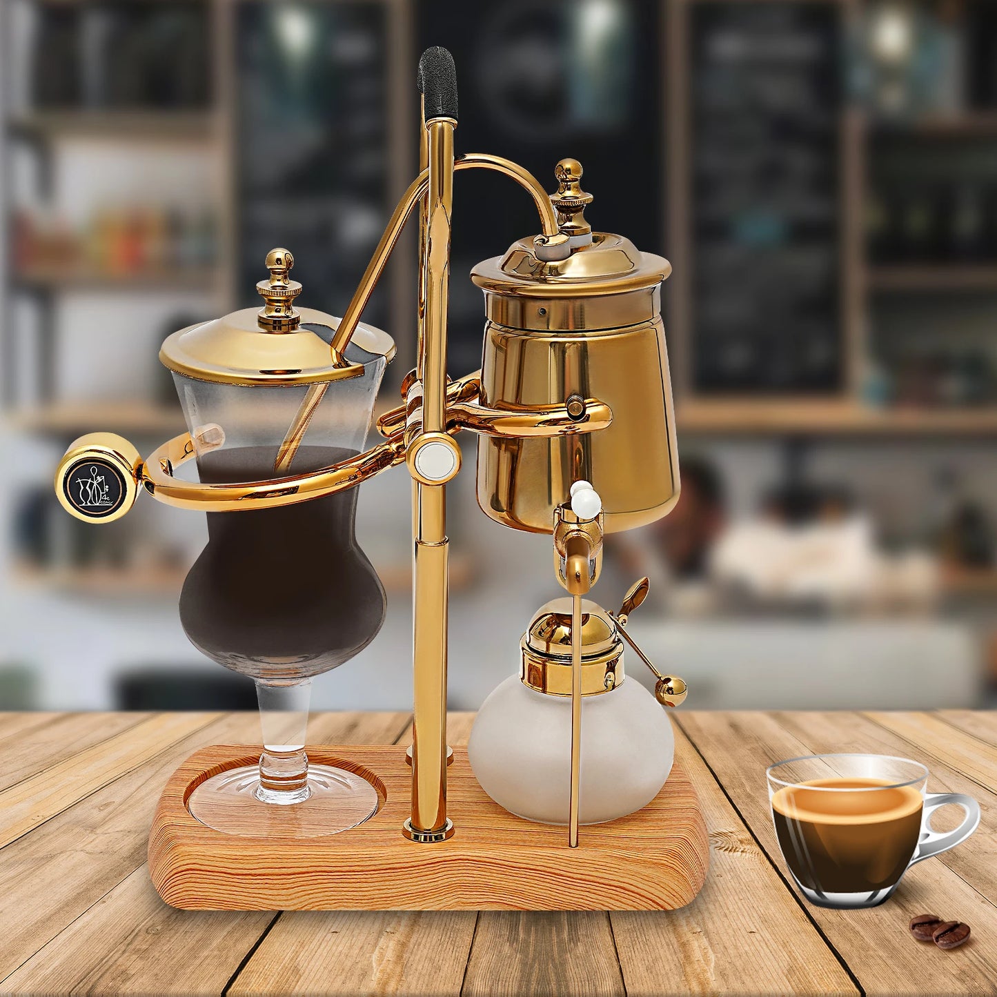 Coffee maker 400ml Siphon coffee machine set, Vacuum coffee maker, Coffee and tea brewer, Integrated filter, Matching wooden
