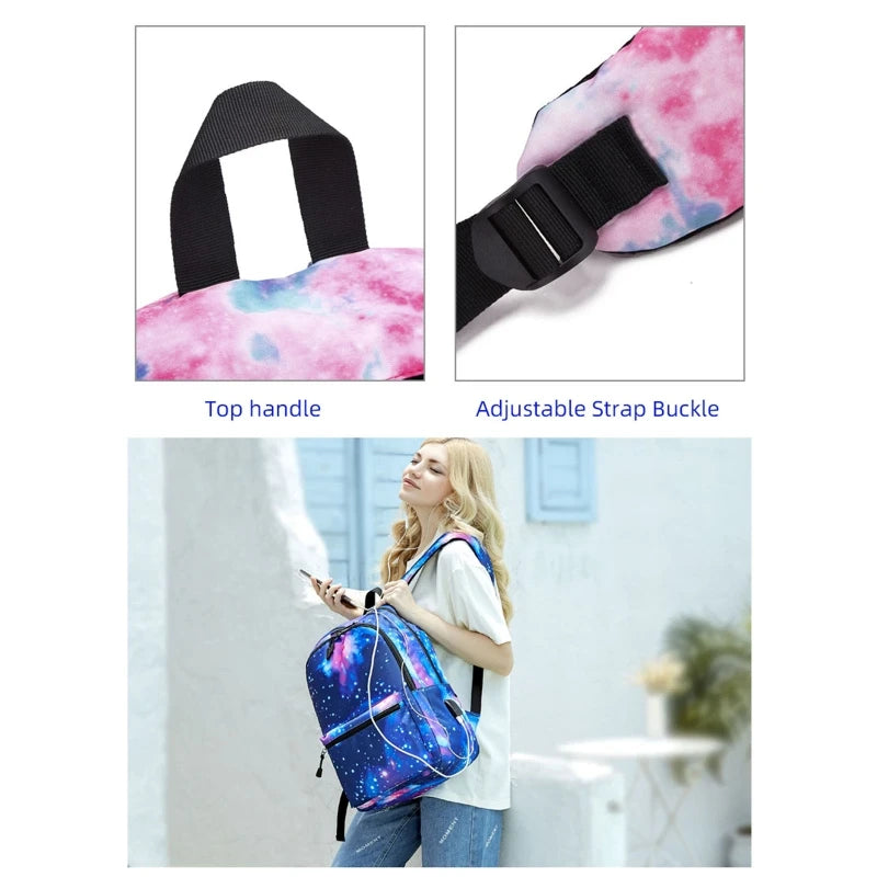 for Galaxy Backpack Bookbag for School College Laptop Travel Student Multi Compartment with USB Charging Port Anti theft