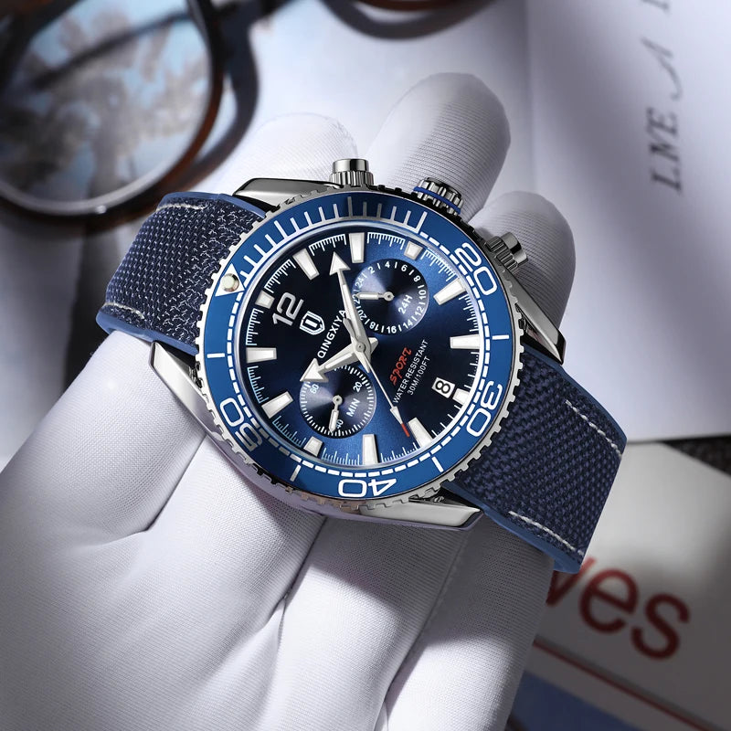 QINGXIYA Fashion Chronograph Quartz Watch Men Silicone Strap Waterproof Calendar 24 Hours Sports Mens Watches Relogio Masculino