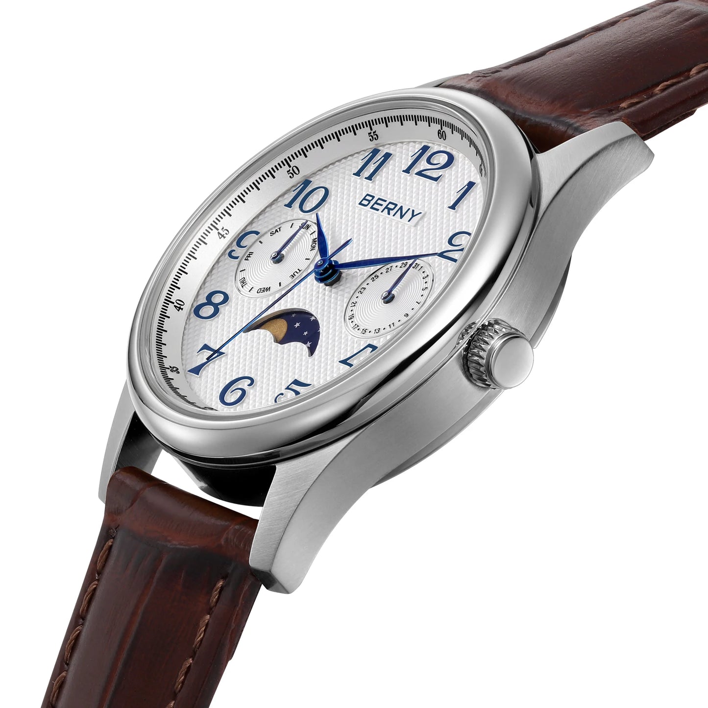 BERNY Luxury Watch for Women 2024 New in Quartz Vintage Lady Watches Easy Read Moon Phase Calendar Dress Business Wristwatch