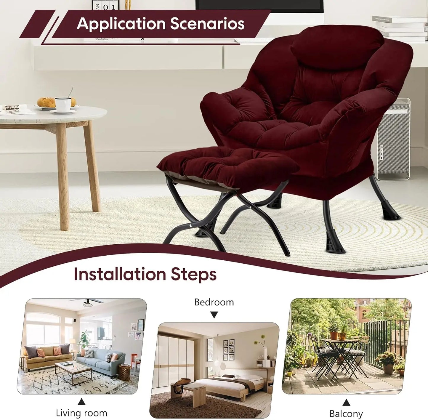 Folding Ottoman Modern Large Accent Chair,Contemporary Lounge Leisure Sofa Chair with Armrests Upholstered Sofa Armchair Reading