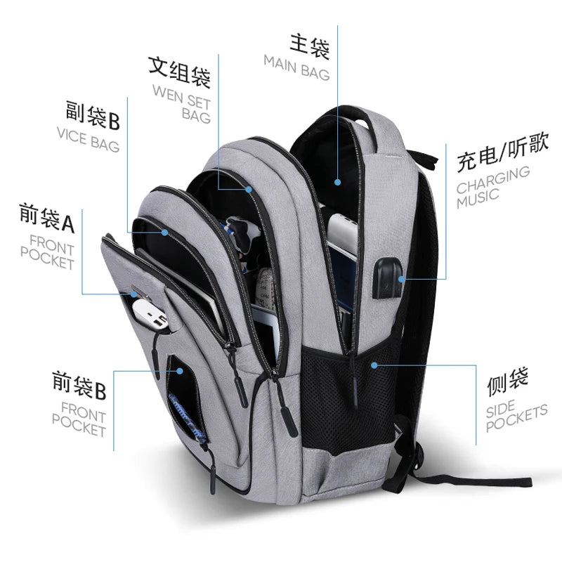 Men USB Charging Laptop Backpack 18 Inch Multi-functional High School College Student Backpack Male Travel Business Bag Pack