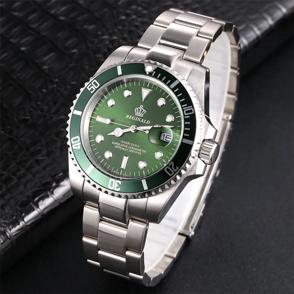 Man Watch 2019 Top Brand Reginald Men Sports Watches Rotatable Bezel Gmt Sapphire Glass Date Full Stainless Steel Business Gifts