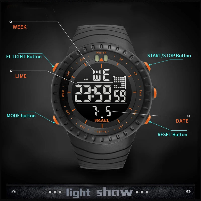 SMAEL Brand Men's Digital Watches 2022 Luxury Waterproof Modern Clock Male Date LED Chronograph Electronic Wristwatches 1237