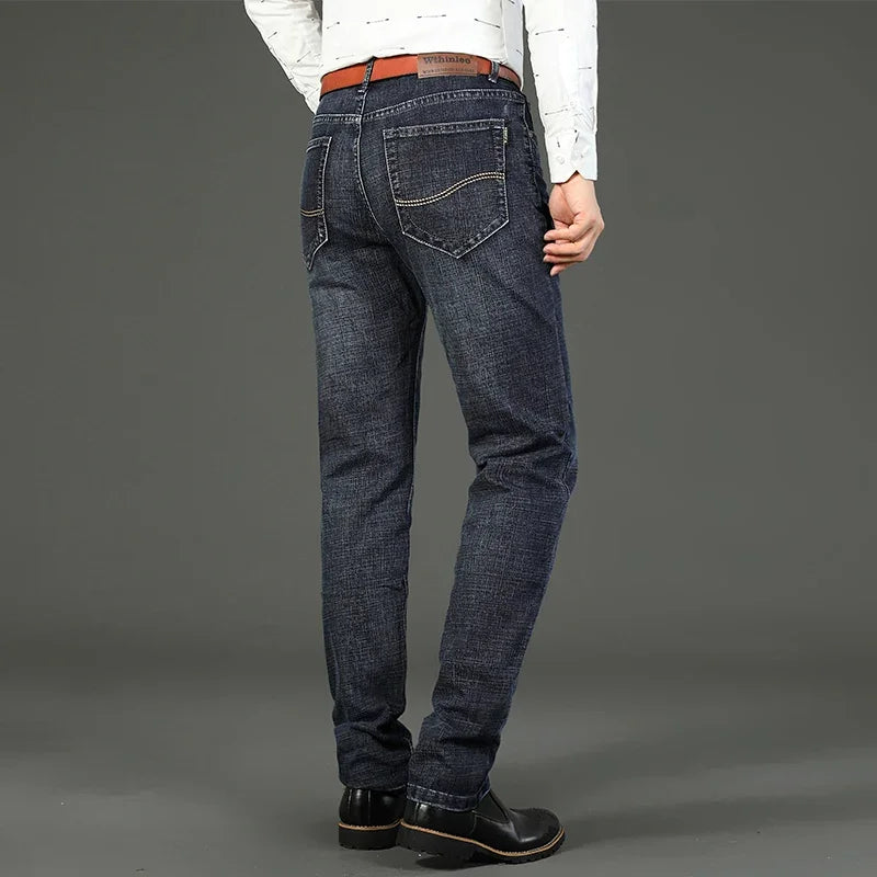 Business Cotton Mens Jeans Casual Straight Stretch Fashion Classic Blue Soft Comfortable Work Denim Trousers Male Brand Clothing