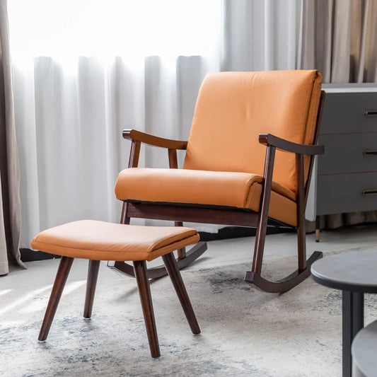 Rocking Chair Nursery with Ottoman,  Mid Century Modern Accent Armchair for Nursery Bedroom Living Room , Nursery Rocking Chair.