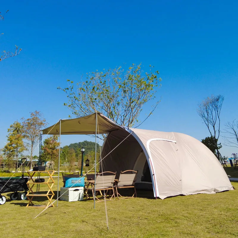 Outdoor Camping 3-4 People Black Coated Tent Luxury Portable Tunnel Tent Sunproof and Rainproof Camping