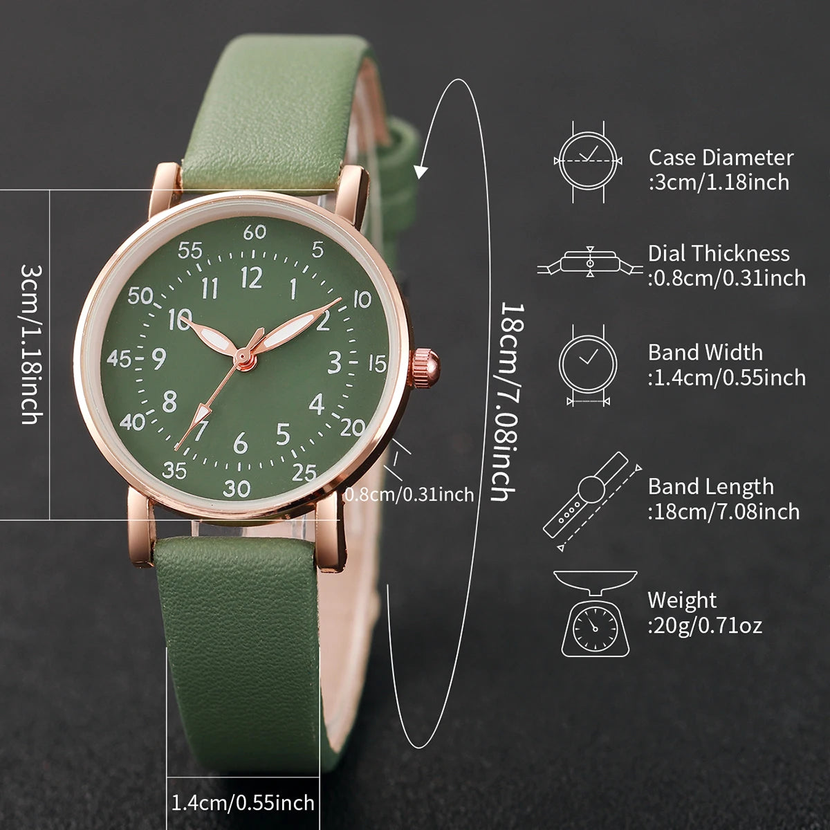 2PCS/Set Women's Watch Fashion Arabic Dial Leather Band Quartz Watches Flower Bracelet Set
