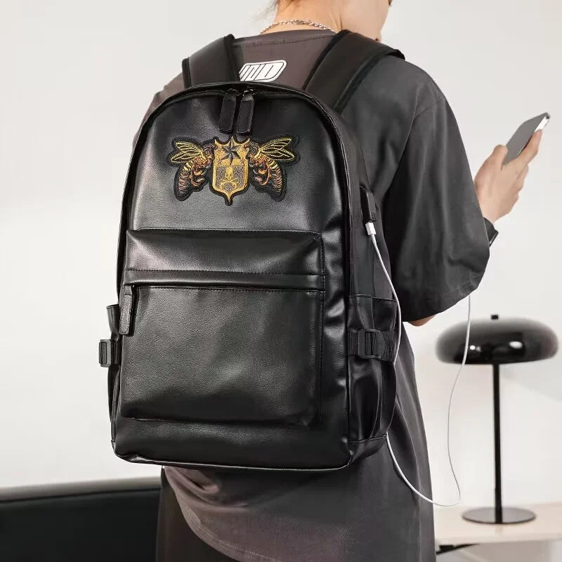 Fashion Embroidery Men's Backpack USB Charging Travel Large Capacity Student School bag Casual Male Laptop Bag