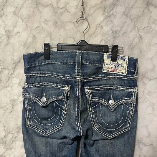 90‘s Vintage True Religion Low Rise Y2K Super T Bootcut Flared Street Denim Pants Harajuku High Waist Straight Wide Leg Jeans