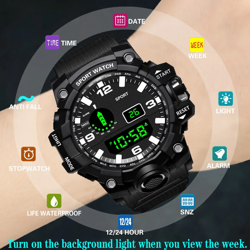 Men's LED Digital Watch Men Sport Watches Fitness Electronic Watch Multifunction Military Sports Watches Clock Kids Gifts