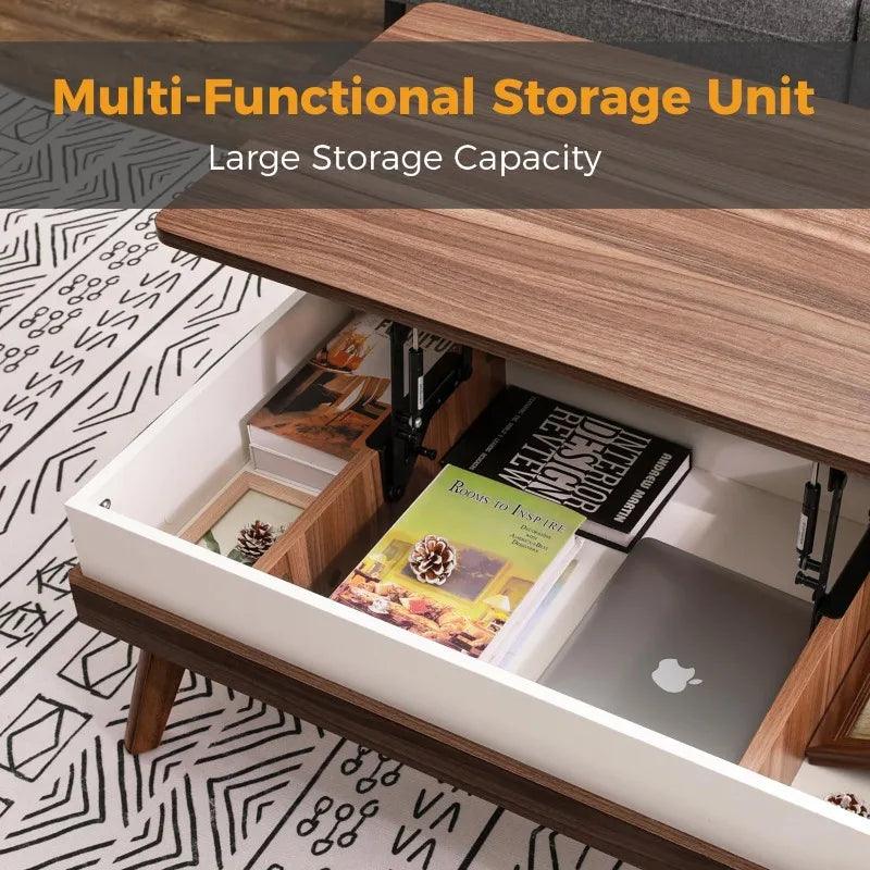Lift Top Coffee Table, Easy-to-Assembly Center Table with Hidden Storage Compartment, Dining Table for Living Room /Home Office