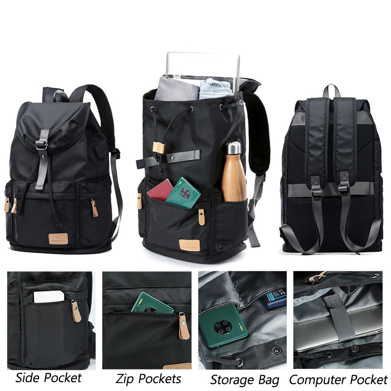 Men Backpack 16inch Notebook Rucksack with USB Charging Waterproof Durable High Capacity Military Bag Sport Travel Mochila