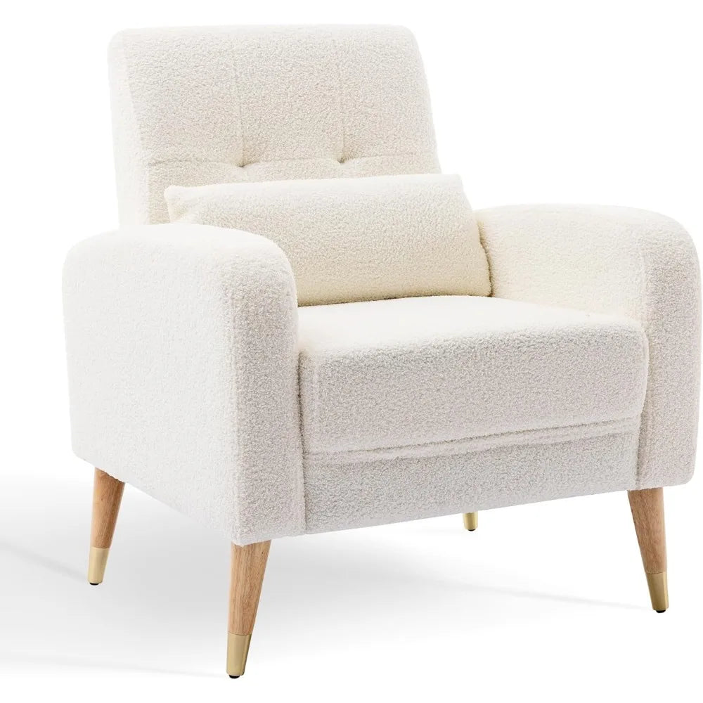 Mid-Century Modern Accent Chair, Upholstered Armchair Living Room Chair, Comfy Single Sofa Chair with Sturdy Legs, Polyester