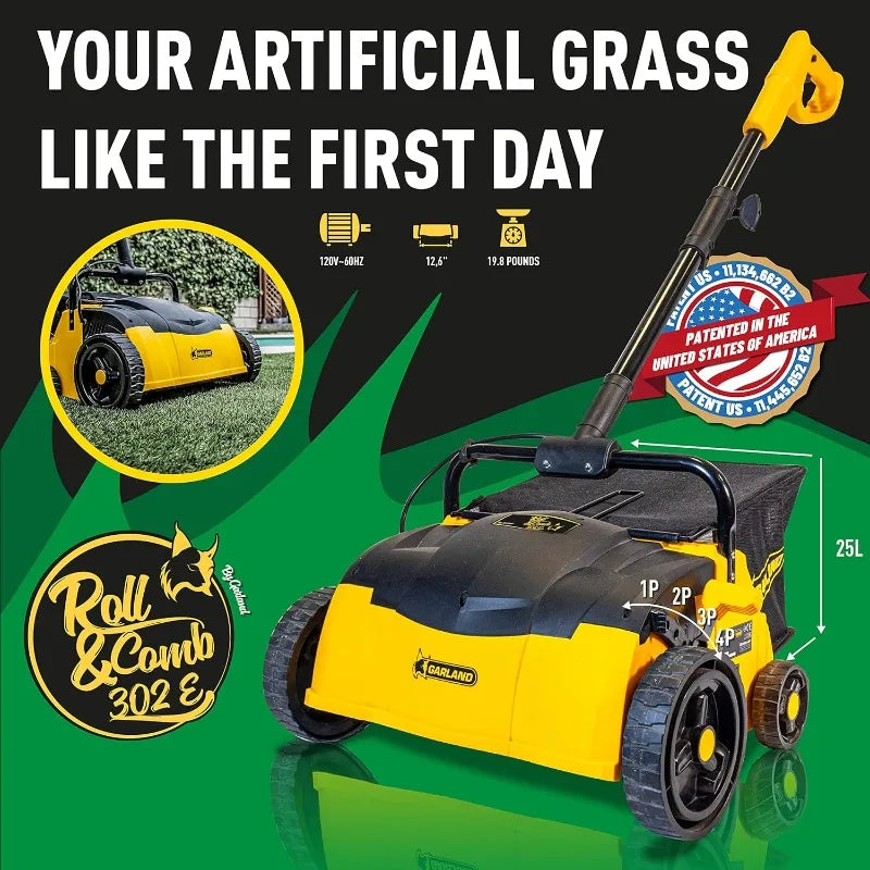 Corded Electric Comber and Sweeper for Artificial Grass -Power Broom 1,400 W, 19.8 pounds Weight, and a 25 l Collection Bag.