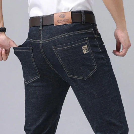 Denim New Men's Jeans Elastic Business Straight Fashion Long Pants New Arrivals Comfortable Daily Pants Black Blue Trousers