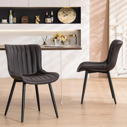 YOUNUOKE Brown Dining Chairs Set of 2 Upholstered Mid Century Modern Kitchen Chairs Armless Faux Leather Accent Guest