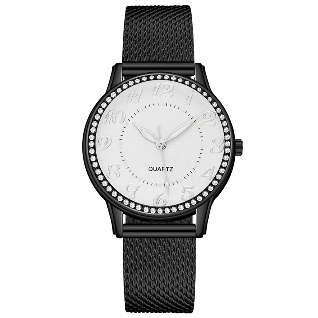 Top Band Stainless Steel Watch For Women Fashion Casual Luminous Digital Watches Ladies Black Dial Wrist Watch Clock Relogio