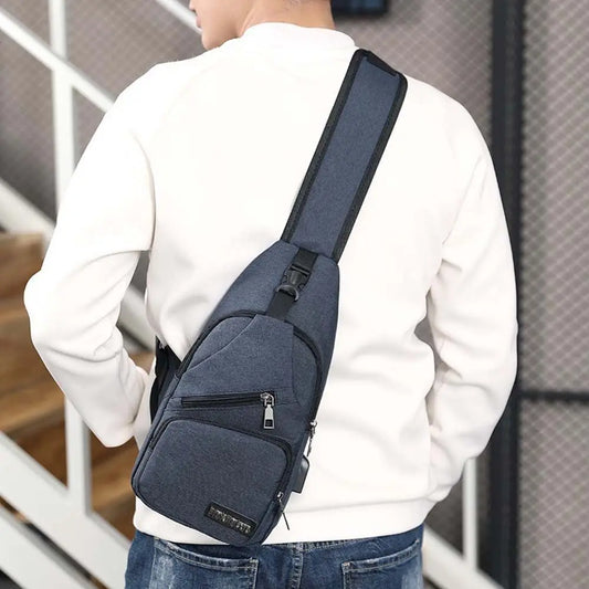 Casual Women Sport Small Bag Safety Pocket Earphone USB Charging Men's Chest Bag Sling Backpack Crossbody Bag Outdoor Bags