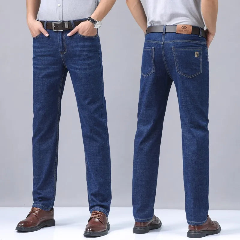 Denim New Men's Jeans Elastic Business Straight Fashion Long Pants New Arrivals Comfortable Daily Pants Black Blue Trousers