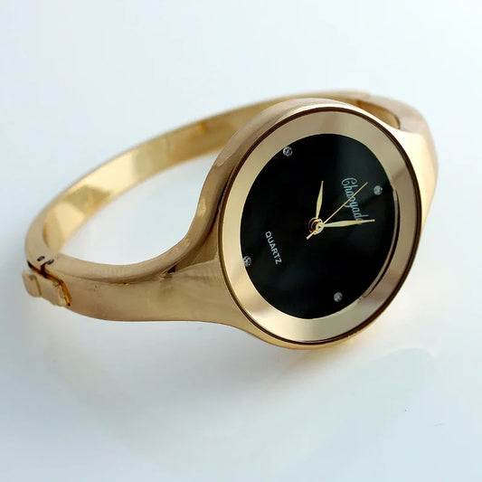 Minimalist Women Cuff Watch Fashion Casual Round Lady Women Bracelet Girls Watches Gold Stainless Steel Quartz Watch Reloj Mujer