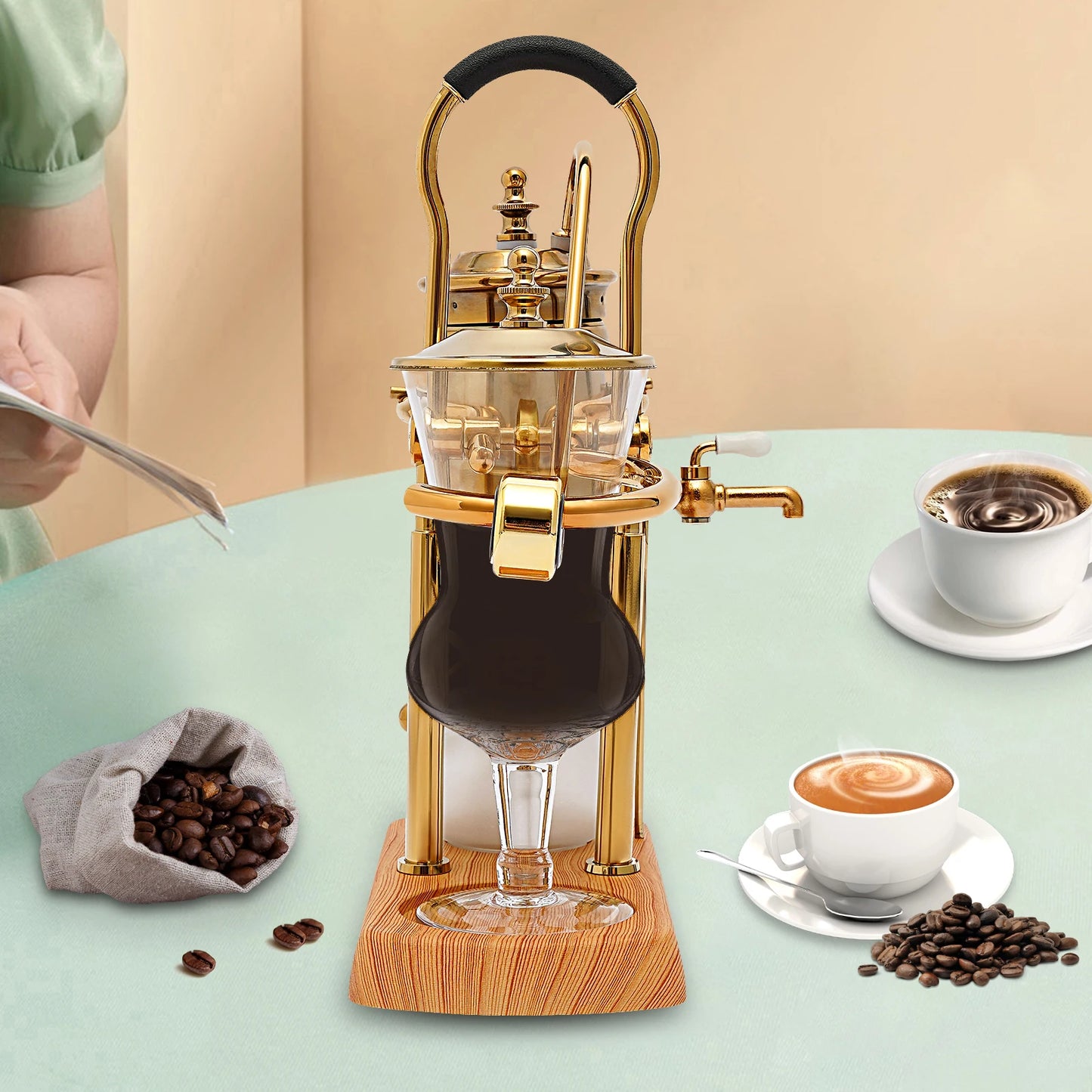 Coffee maker 400ml Siphon coffee machine set, Vacuum coffee maker, Coffee and tea brewer, Integrated filter, Matching wooden